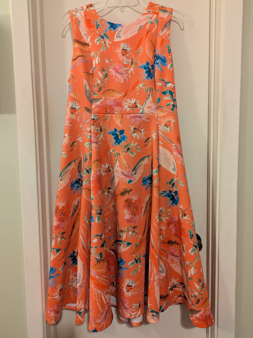 Calvin Klein Coral-Orange Floral Midi Dress